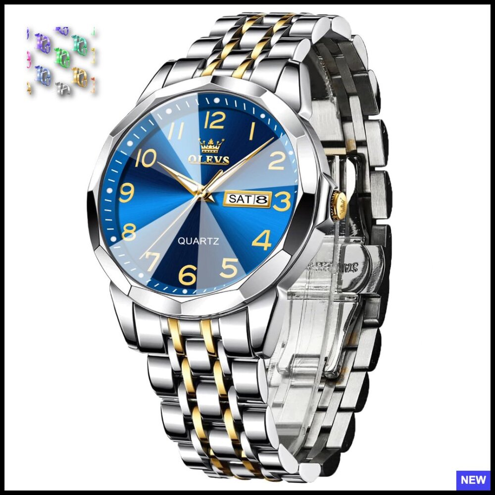 Classic Stainless Steel Dress Watch With Day Date Roman Arabic Dial Waterproof